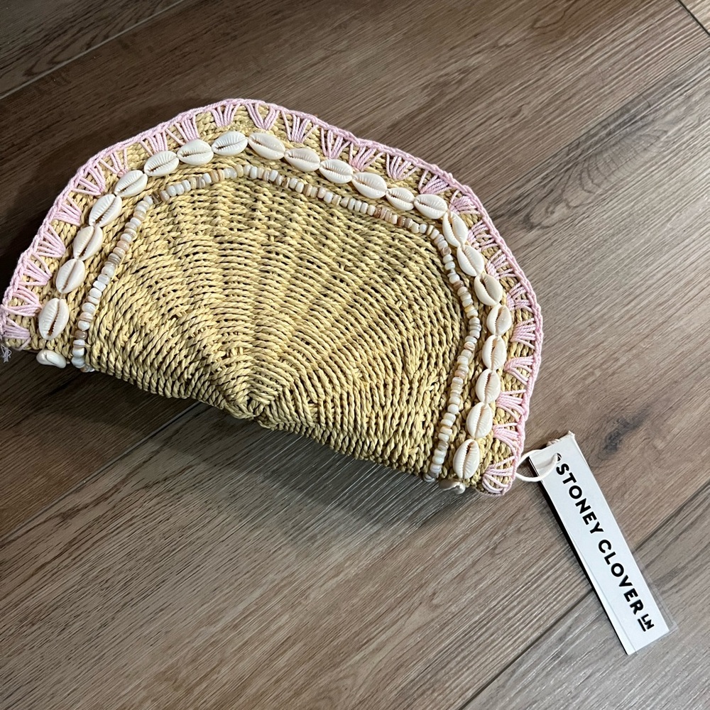 Stoney Clover Lane Straw Shell Embellished Clutch w/ Tags